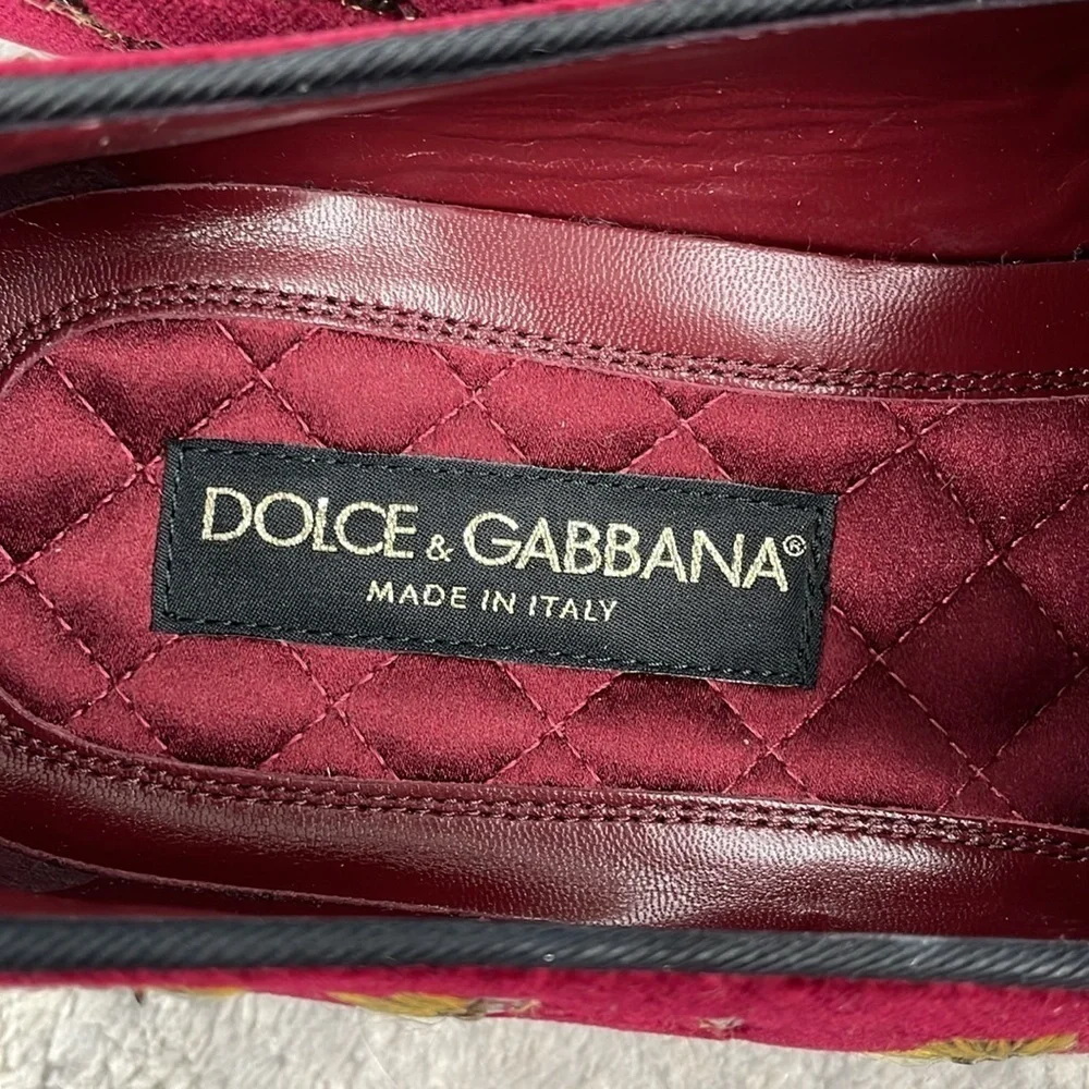 New Dolce & Gabbana Floral Embroidered Sequin Velvet Loafers Red Gold Luxury 7
